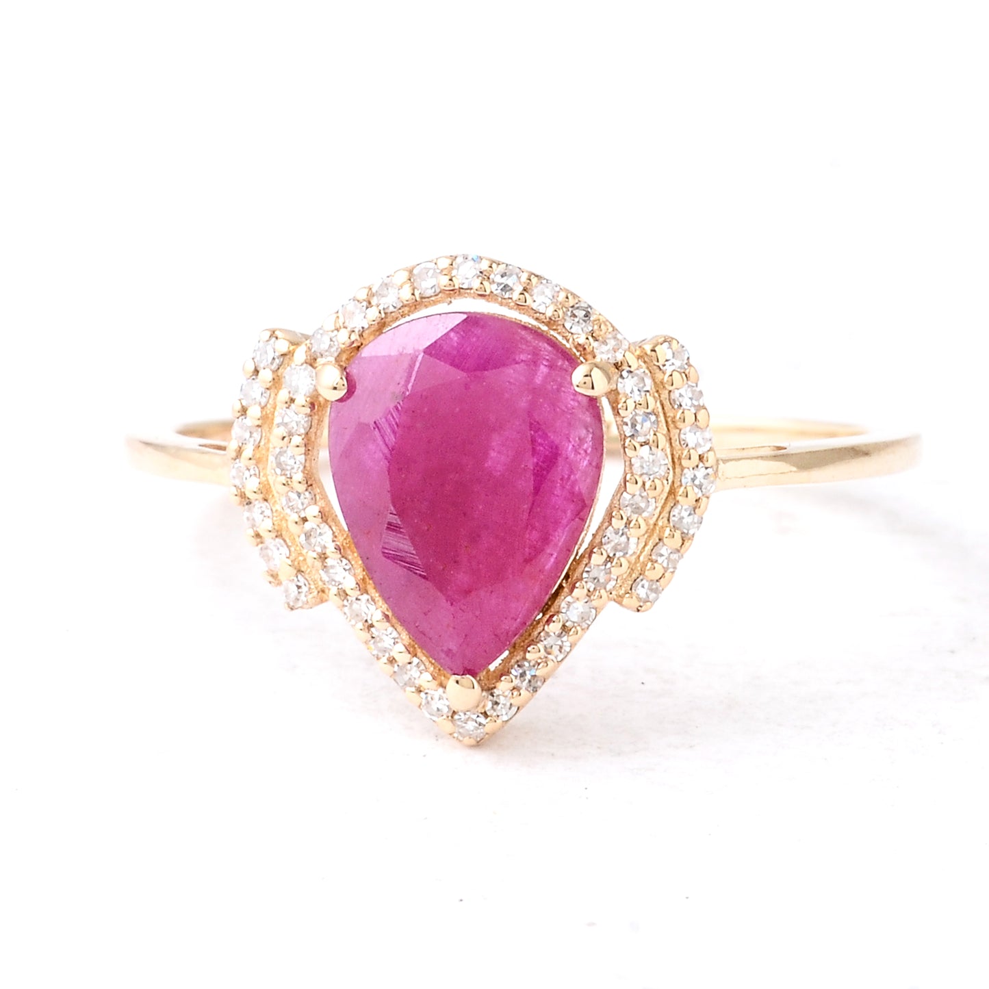 1.16 Ct Pear Mixed Cut Natural Corundum Ruby 14K Gold Ring