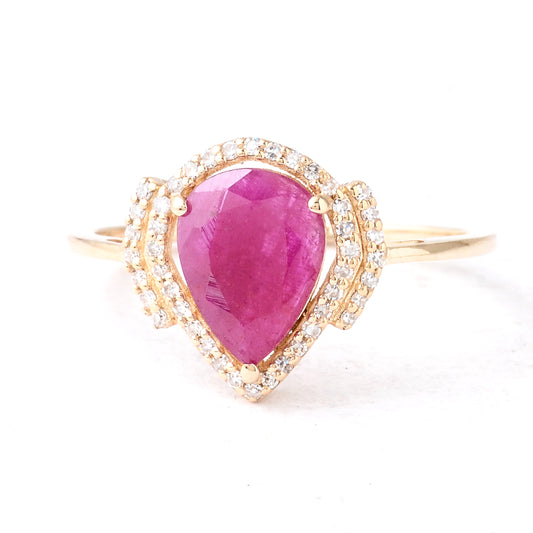 1.16 Ct Pear Mixed Cut Natural Corundum Ruby 14K Gold Ring