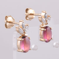1.49 Ct Oval Cabochon Cut Natural Pink Tourmaline 14K Gold Earrings