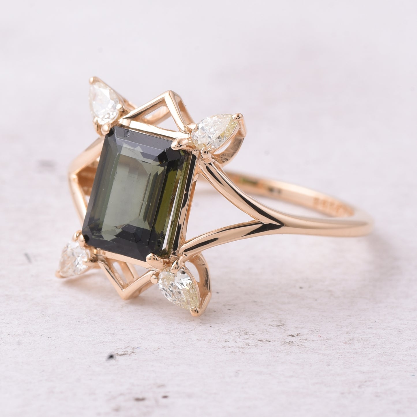 2.03 Ct Octagon Step Cut Natural Tourmaline 14K Gold Ring