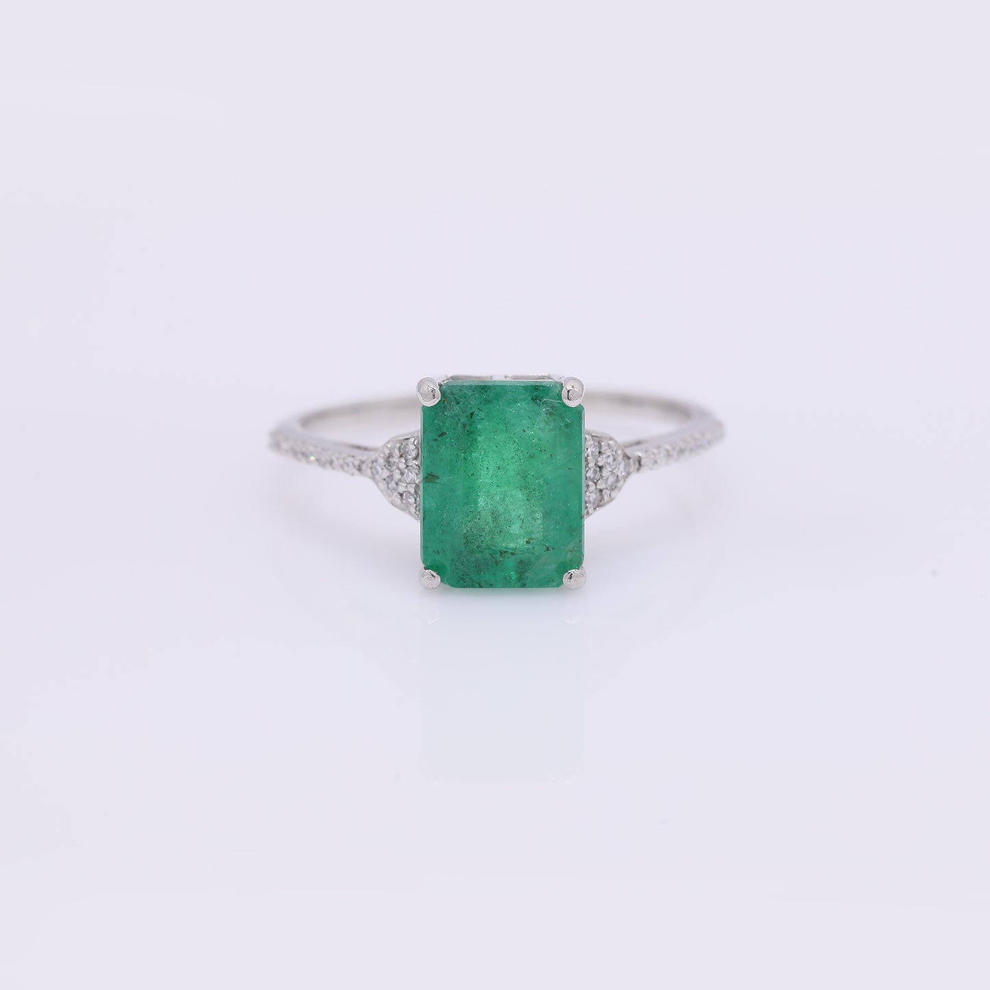 2.84 Ct Octagon Step Cut Natural Emerald 950 Platinum Ring