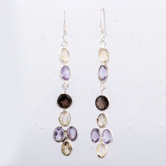 7.45 Ct Smoky Quartz, Citrine 925 Sterling Silver Earrings