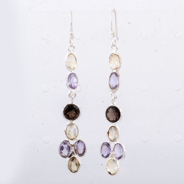 7.45 Ct Smoky Quartz, Citrine 925 Sterling Silver Earrings