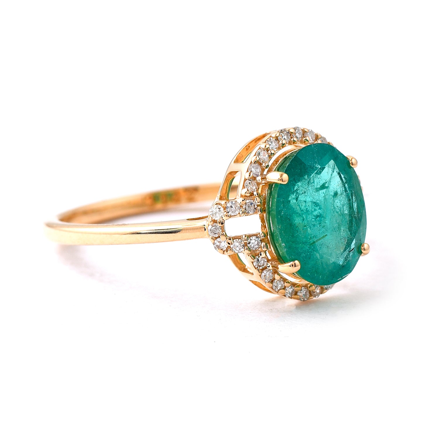 1.84 Ct Oval Mixed Cut Natural Emerald 14K Gold Ring