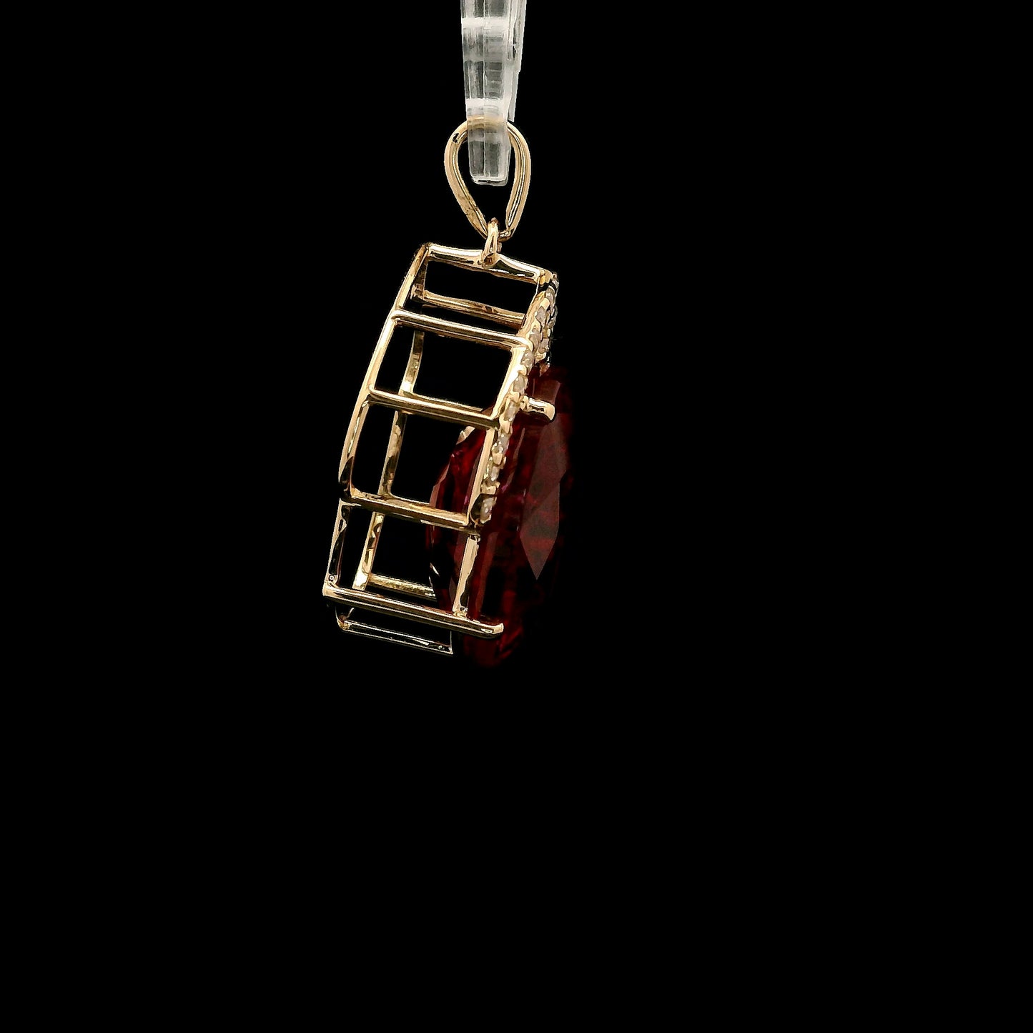 8.17 Ct Oval Mixed Cut Lab Grown Ruby 14K Gold Pendant