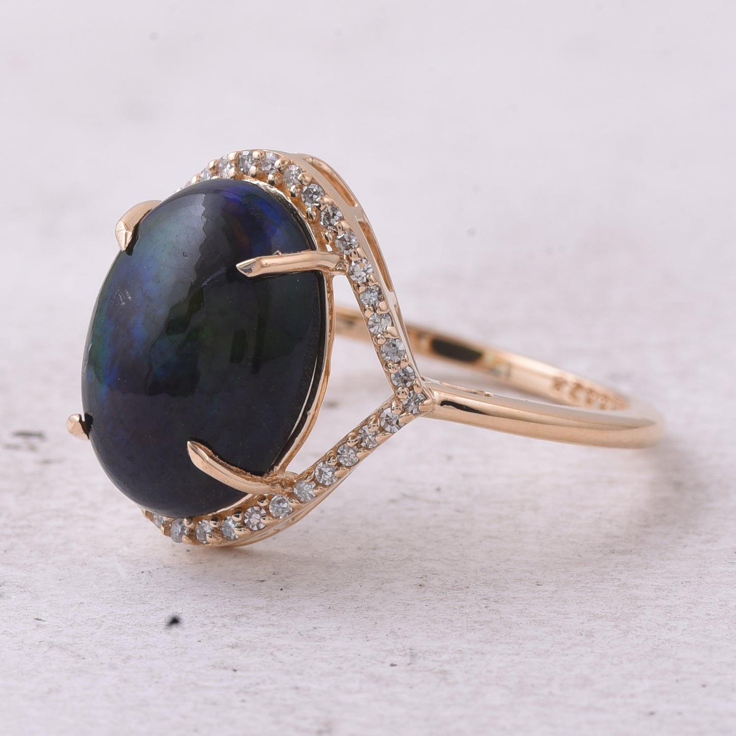 2.99 Ct Oval Cabochon Cut Natural Black Opal 14K Gold Ring