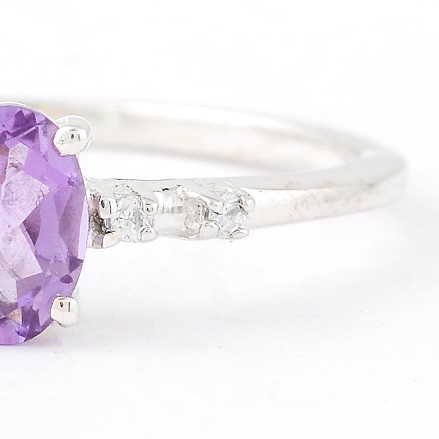 0.47 Ct Oval Amethyst, Cubic Zirconia, 925 Sterling Silver Ring