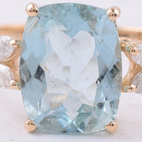 1.78 Ct Cushion Mixed Cut Natural Aquamarine 14K Gold Ring