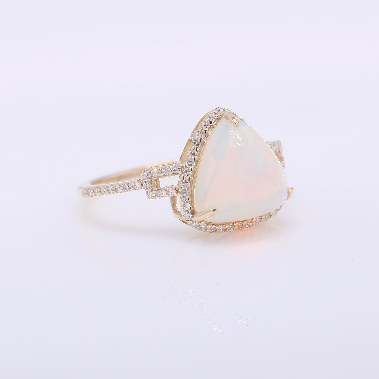 2.44 Ct Triangle Cabochon Cut Natural Opal 14K Gold Ring