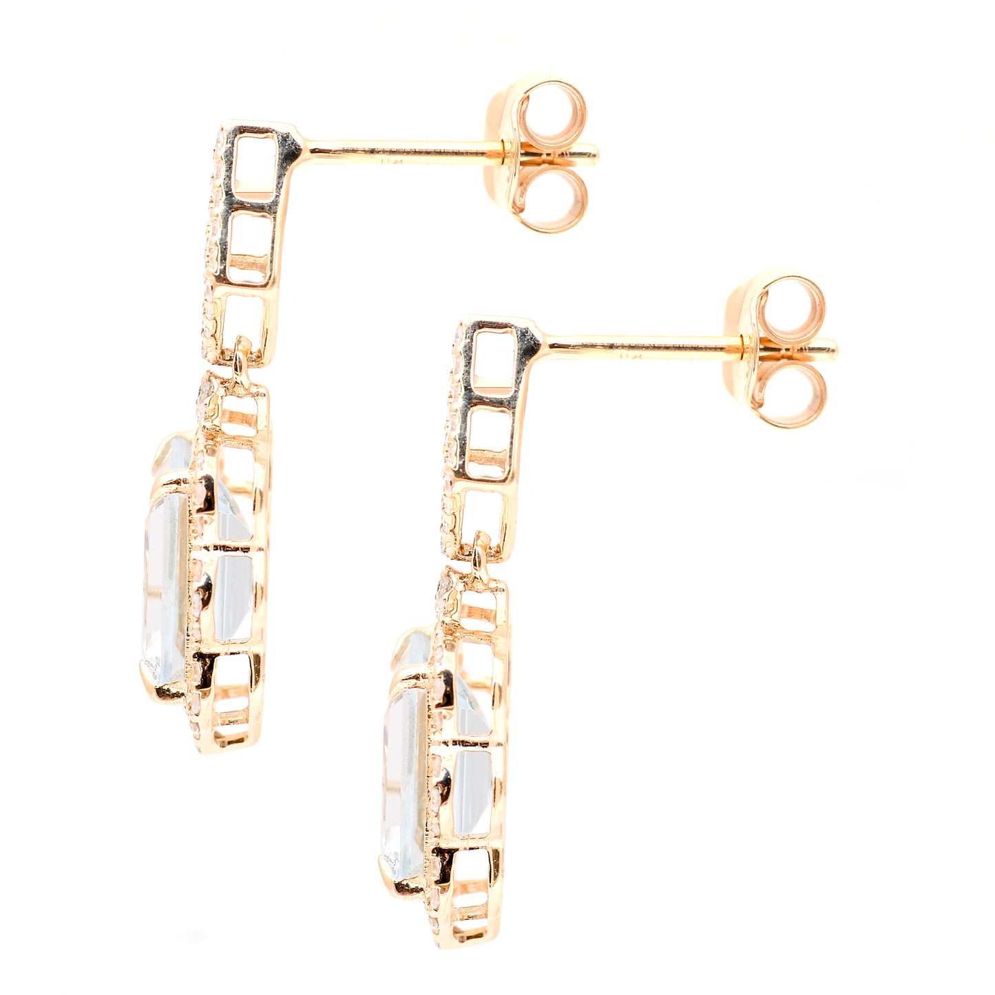 2.74 Ct Octagon Step Cut Natural Aquamarine 14K Gold Earrings