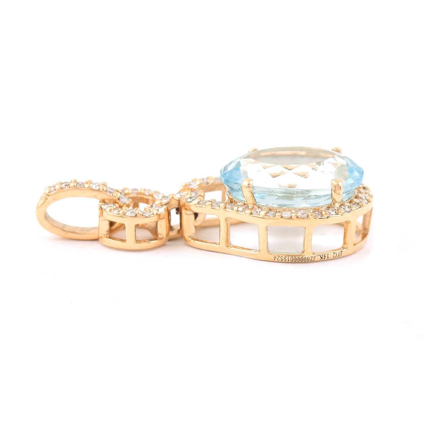 2.45 Ct Oval Mixed Cut Natural Aquamarine 14K Gold Pendant