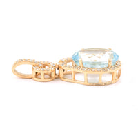 2.45 Ct Oval Mixed Cut Natural Aquamarine 14K Gold Pendant