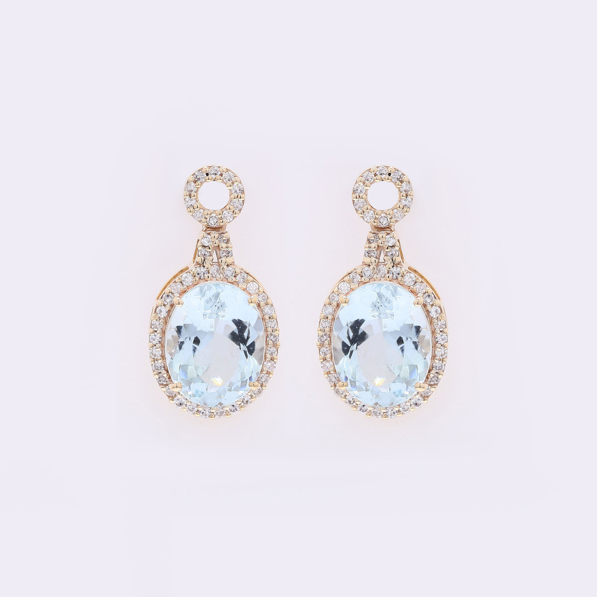 3.58 Ct Oval Mixed Cut Natural Aquamarine 14K Gold Earrings
