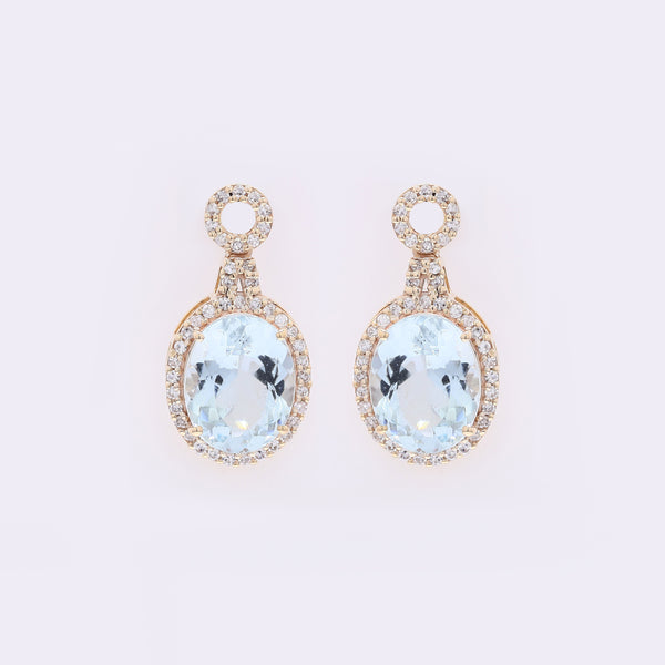 3.58 Ct Oval Mixed Cut Natural Aquamarine 14K Gold Earrings