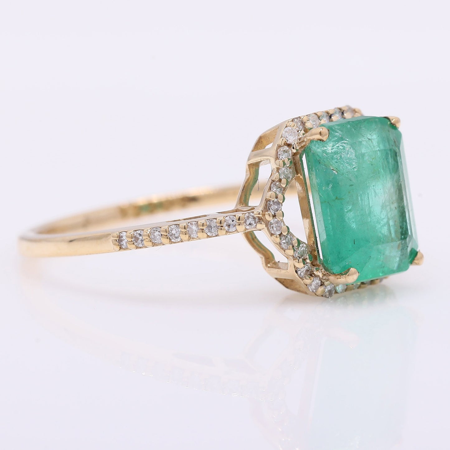 2.06 Ct Octagon Step Cut Natural Emerald 14K Gold Ring