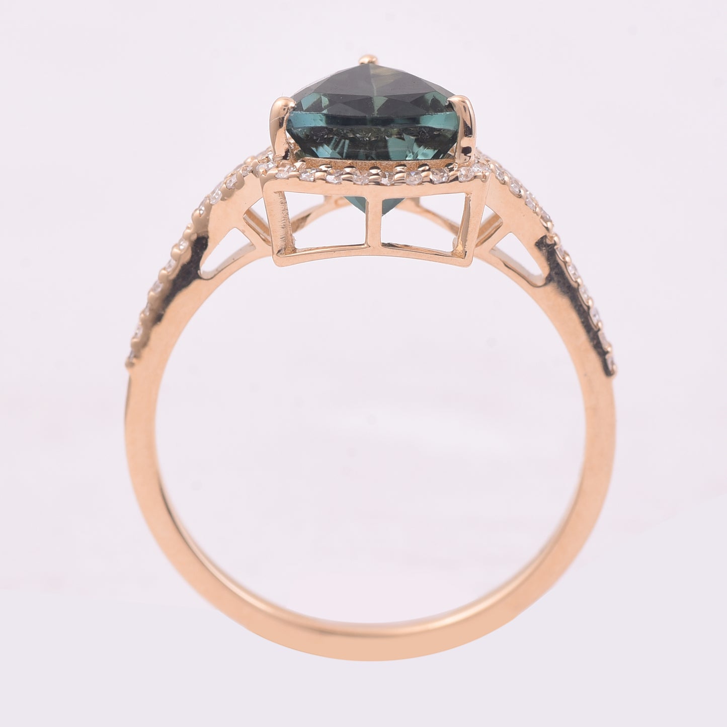 1.63 Ct Triangle Mixed Cut Natural Green Tourmaline 14K Gold Ring