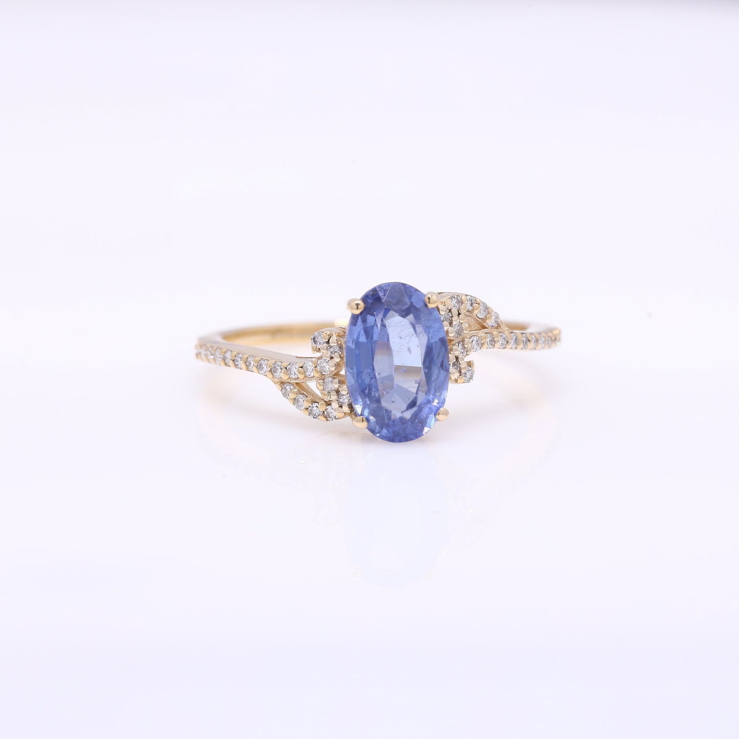 2.08 Ct Oval Mixed Cut Natural Sapphire 14K Gold Ring