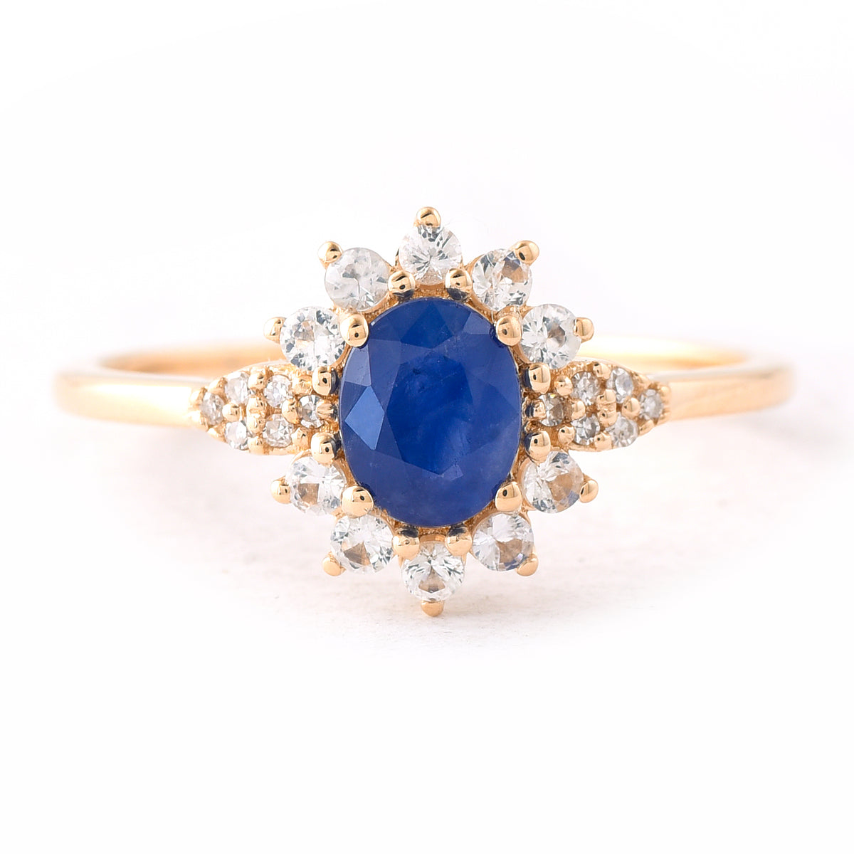 0.99 Ct Oval Mixed Cut Natural Sapphire 14K Gold Ring