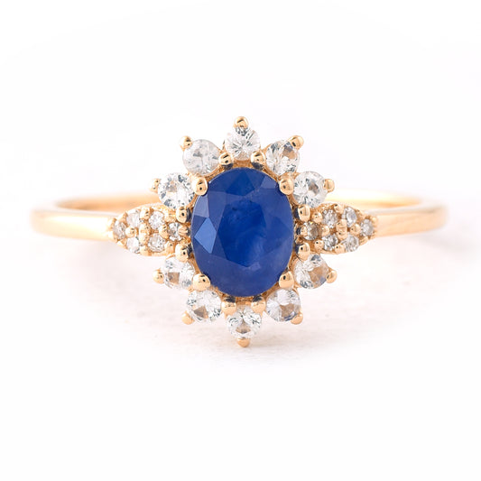 0.99 Ct Oval Mixed Cut Natural Sapphire 14K Gold Ring