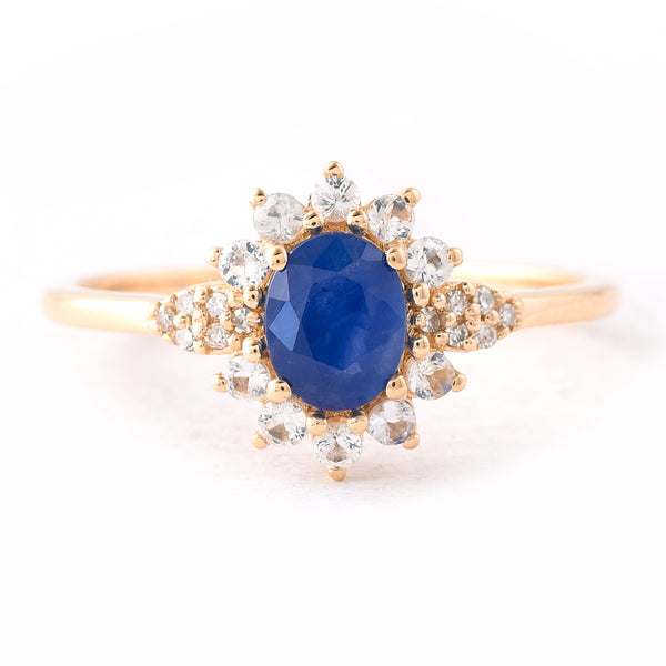 0.99 Ct Oval Mixed Cut Natural Sapphire 14K Gold Ring