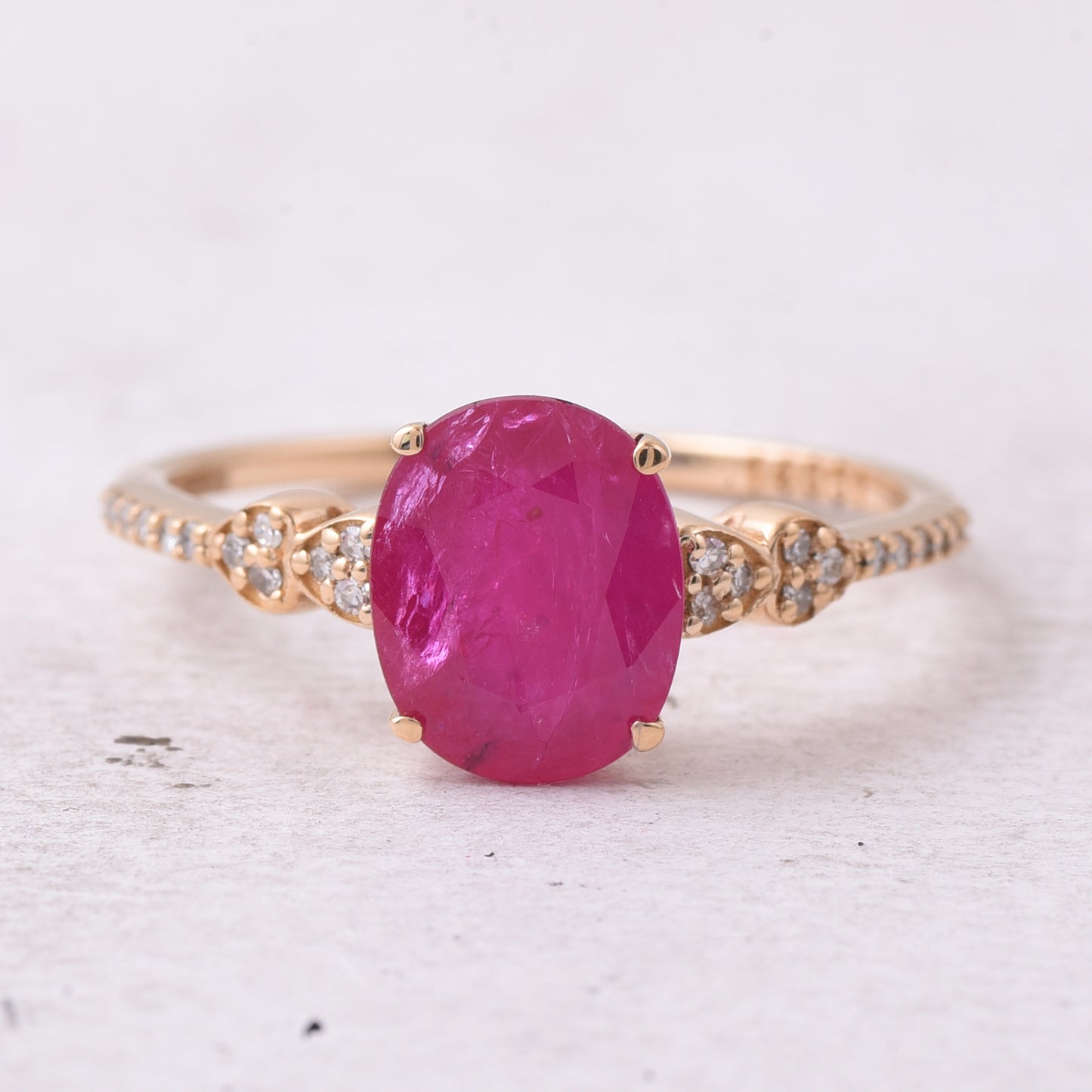 2.05 Ct Oval Mixed Cut Natural Ruby 14K Gold Ring