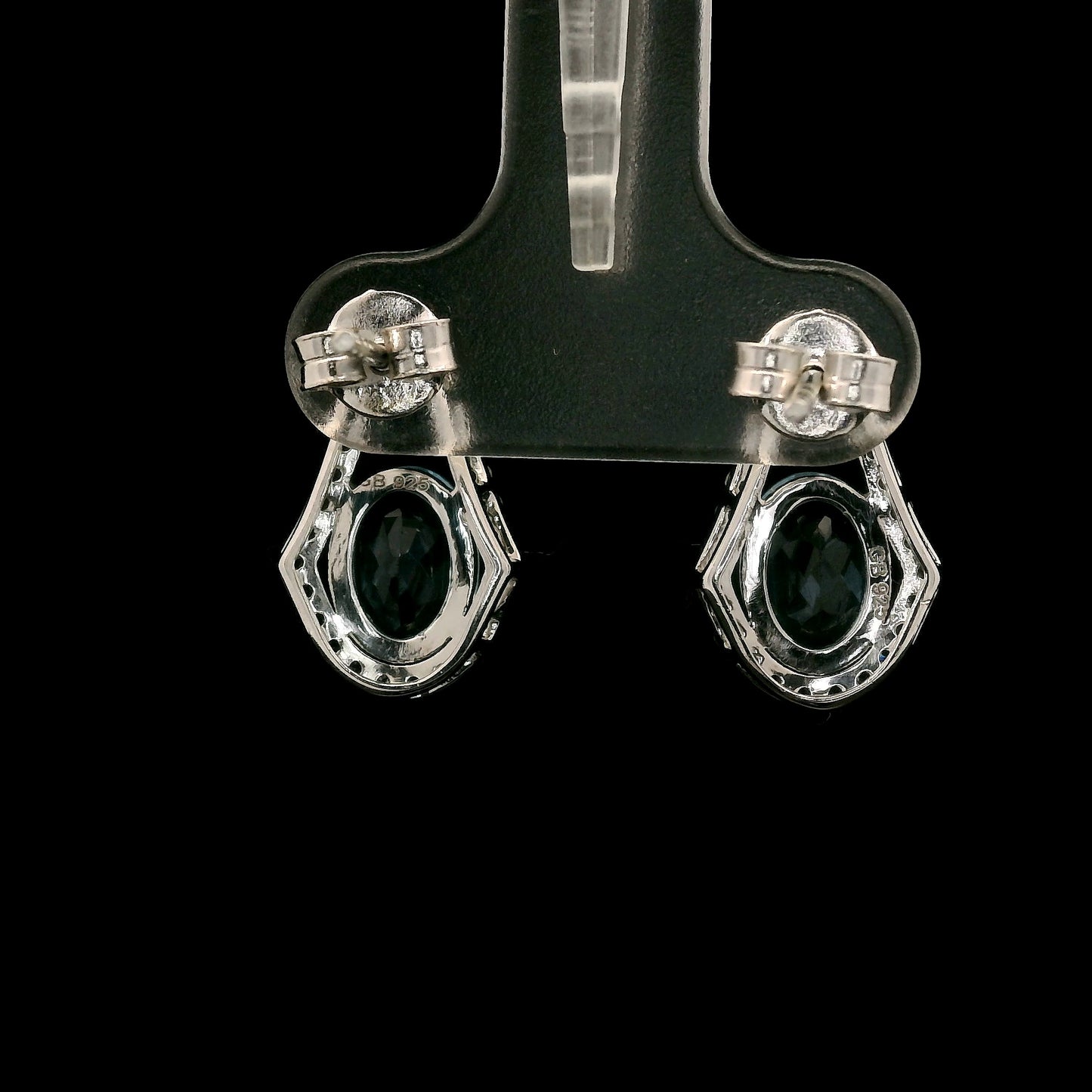 3.44 Ct Oval Blue Topaz, White Zircon 925 Sterling Silver Earrings