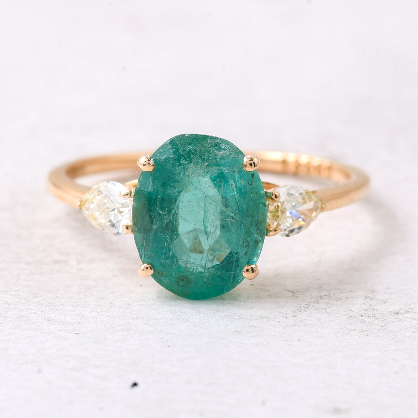 2.56 Ct Oval Mixed Cut Natural Emerald 14K Gold Ring