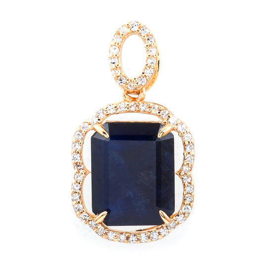 4.15 Ct Octagon Natural Sapphire 14K Gold Pendant