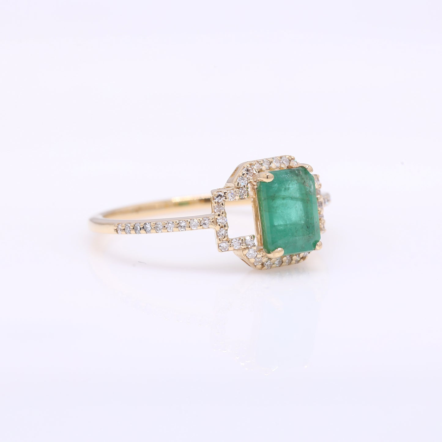 1.22 Ct Octagon Step Cut Natural Emerald 14K Gold Ring