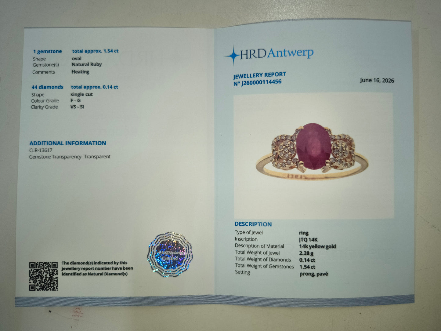 1.68 Ct Oval Natural Ruby 14K Gold Ring
