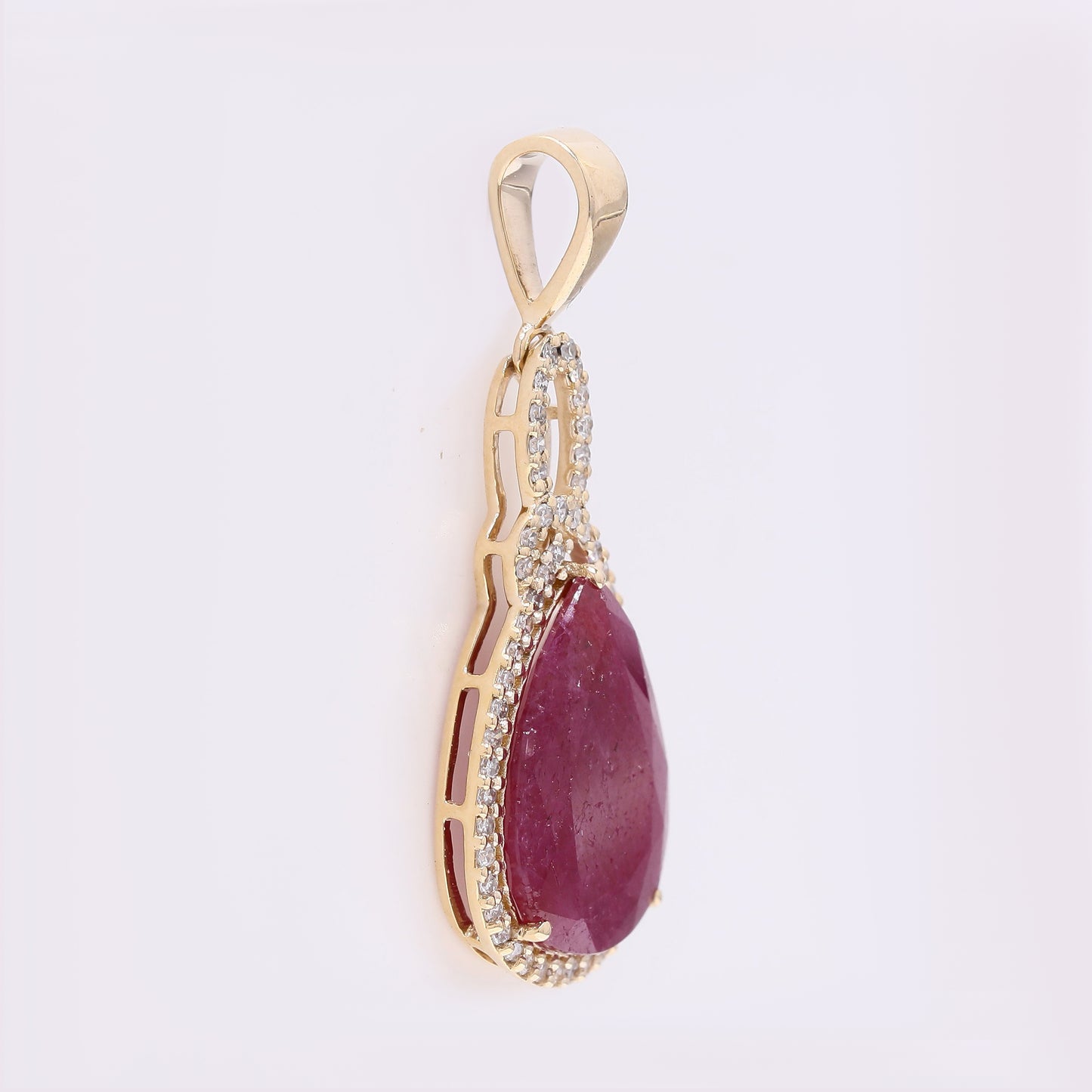 3.66 Ct Pear Mixed Cut Natural Ruby 14K Gold Pendant