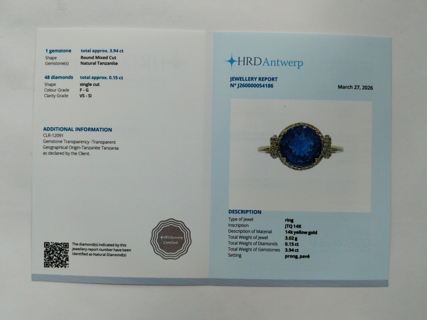 4.09 Ct Round Mixed Cut Natural Tanzanite 14K Gold Ring
