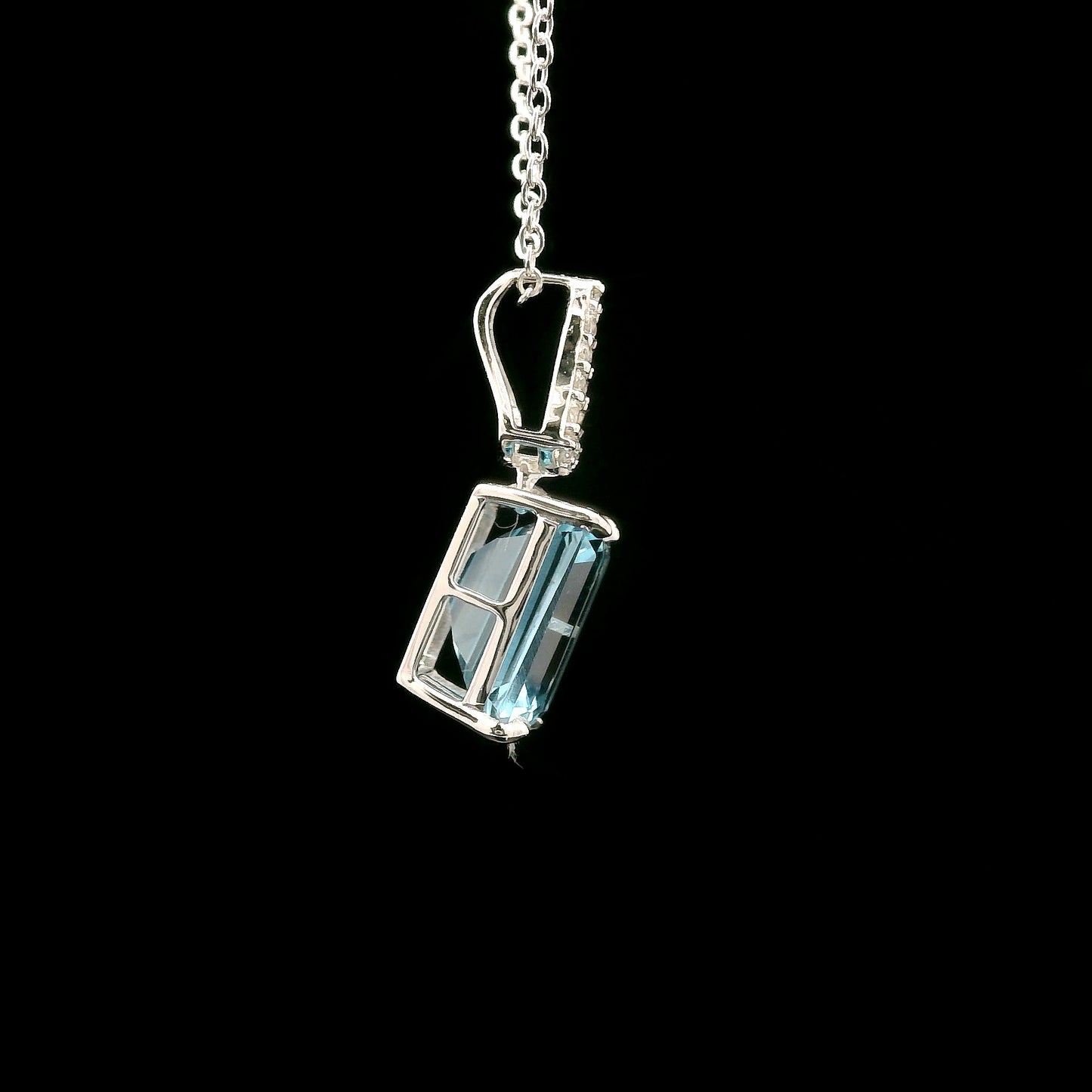 4.27 Ct Octagon Blue Topaz, White Zircon 925 Sterling Silver Pendant