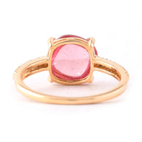 3.52 Ct Cushion Cabochon Cut Natural Pink Tourmaline 14K Gold Ring