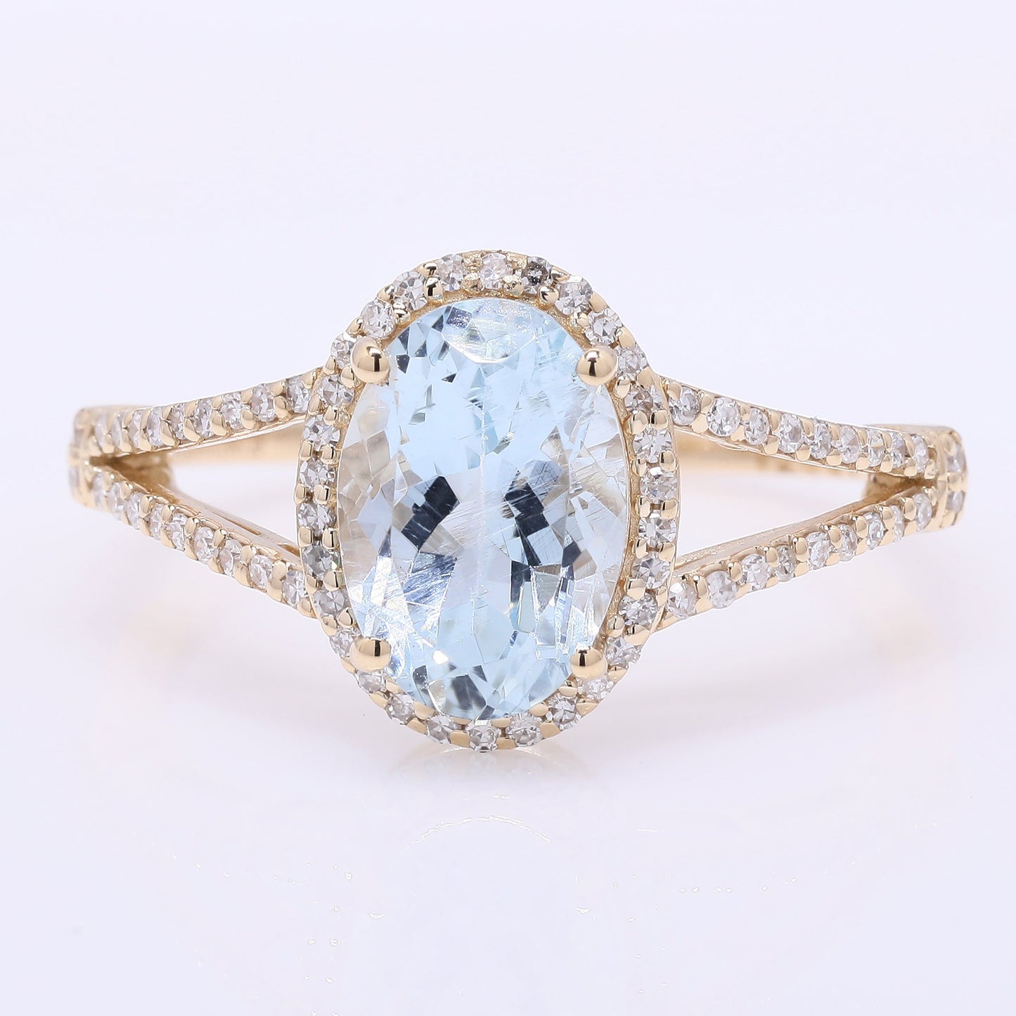 2.15 Ct Oval Mixed Cut Natural Aquamarine 14K Gold Ring