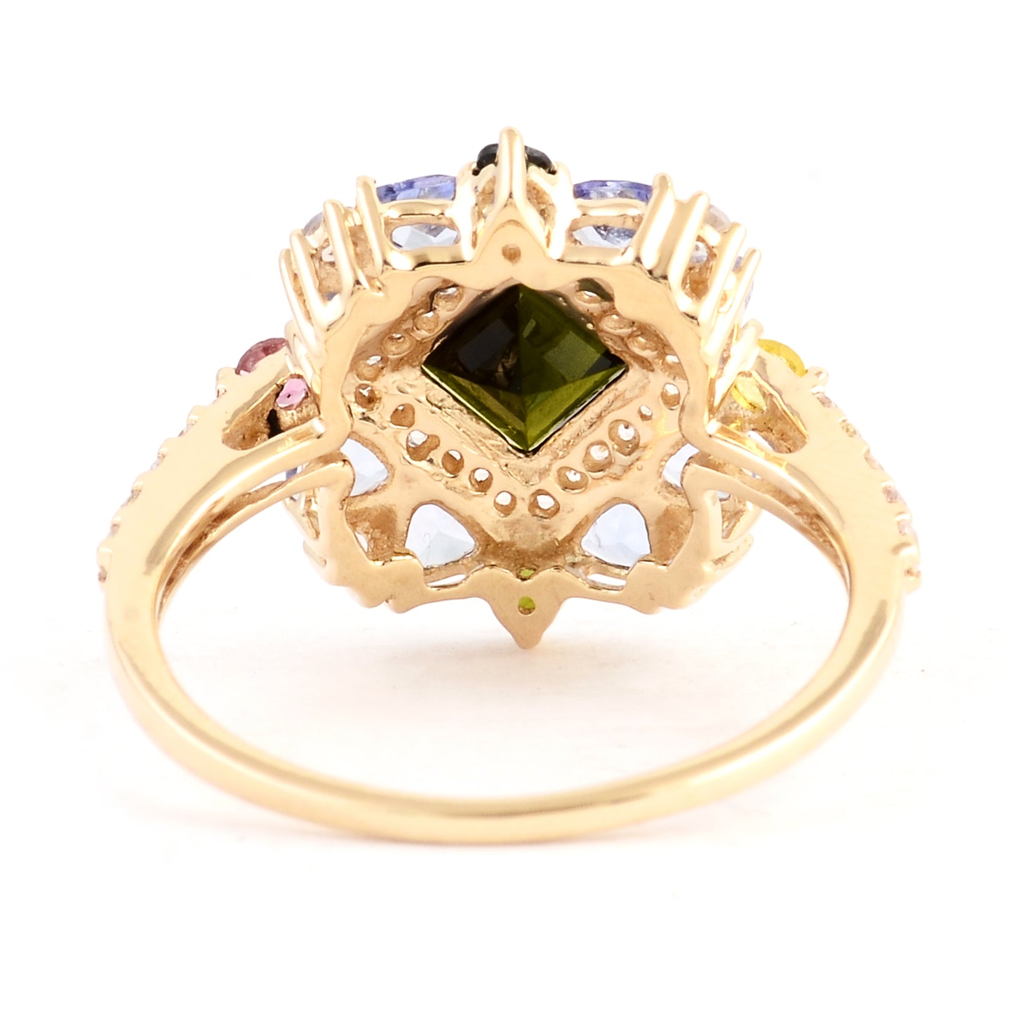 2.11 Ct Square Multi Tourmaline 14K Gold Ring