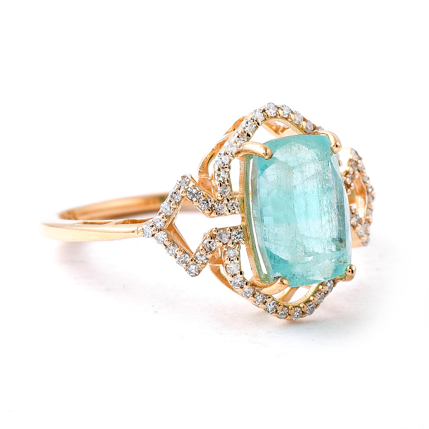 3.10 Ct Cushion Mixed Cut Natural Emerald 14K Gold Ring