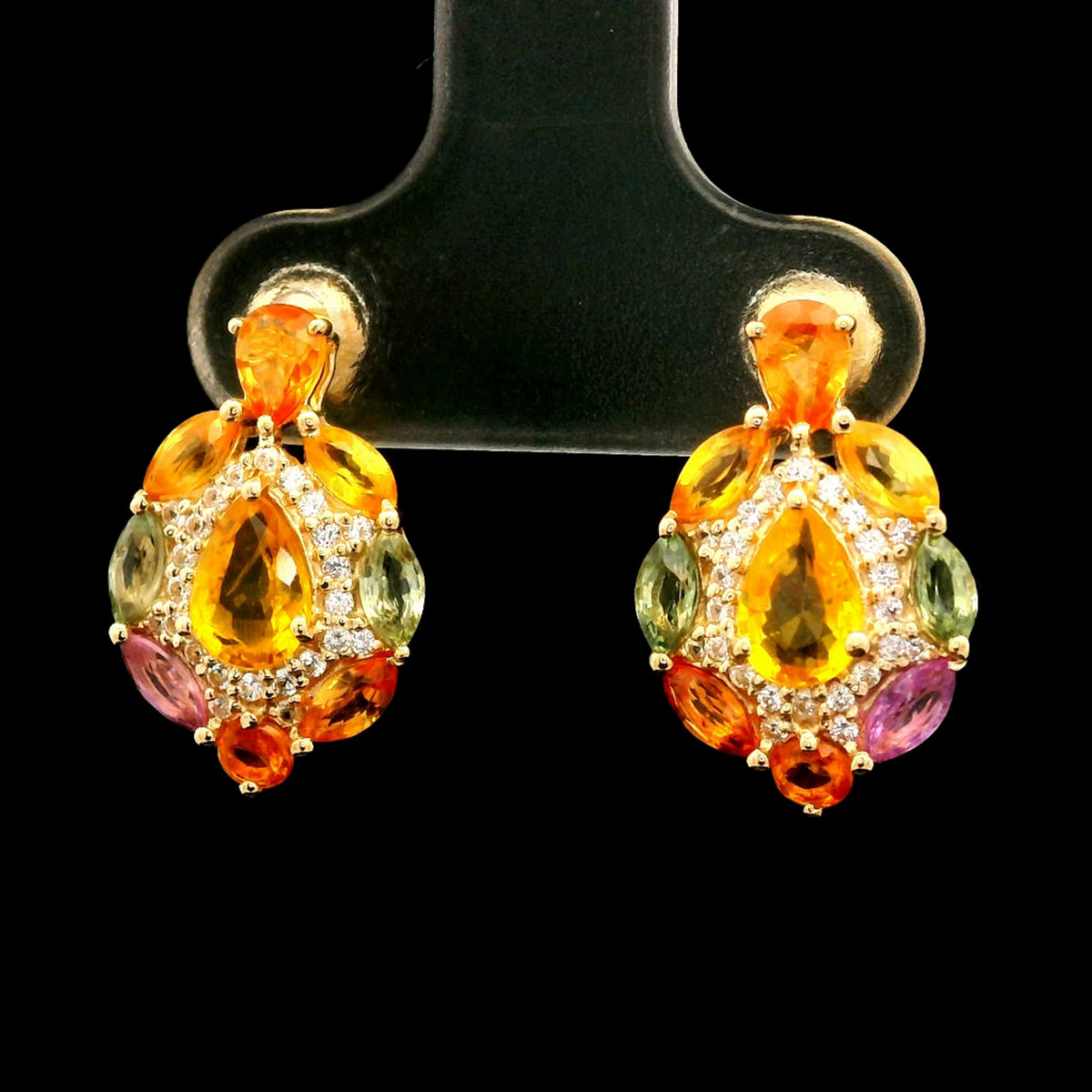 3.02 Ct Pear Multi Sapphire 14K Gold Earrings