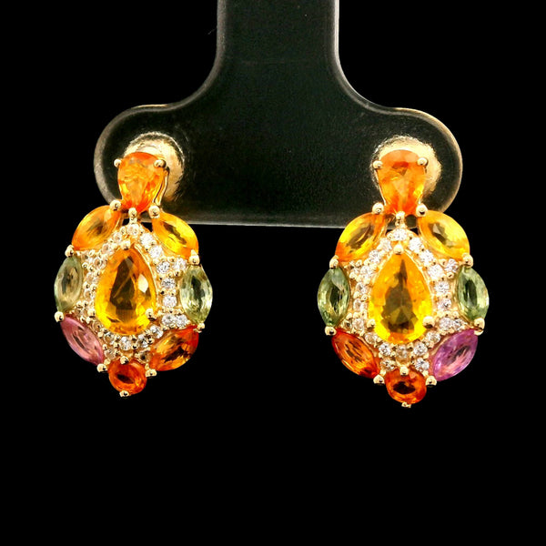 3.02 Ct Pear Multi Sapphire 14K Gold Earrings