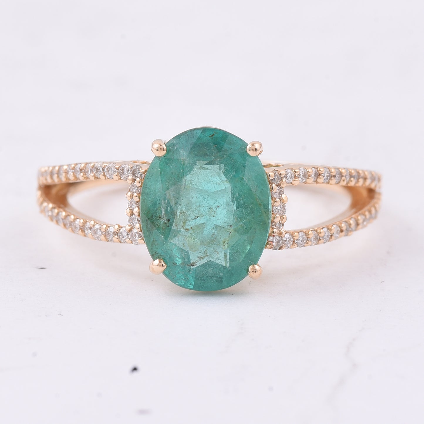 2.07 Ct Oval Natural Emerald 14K Gold Ring