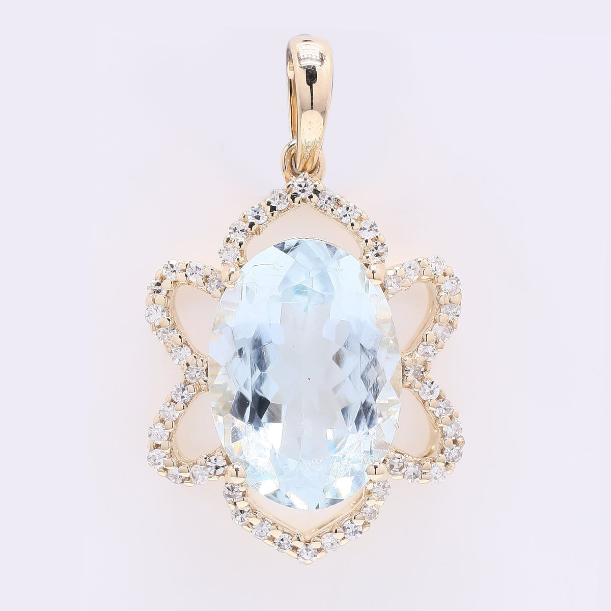 2.95 Ct Oval Mixed Cut Natural Aquamarine 14K Gold Pendant