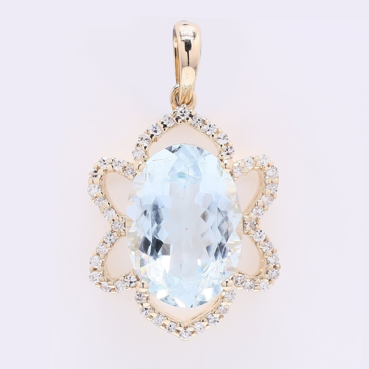 2.95 Ct Oval Mixed Cut Natural Aquamarine 14K Gold Pendant