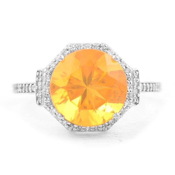 2.65 Ct Round Mixed Cut Natural Fire Opal 950 Platinum Ring