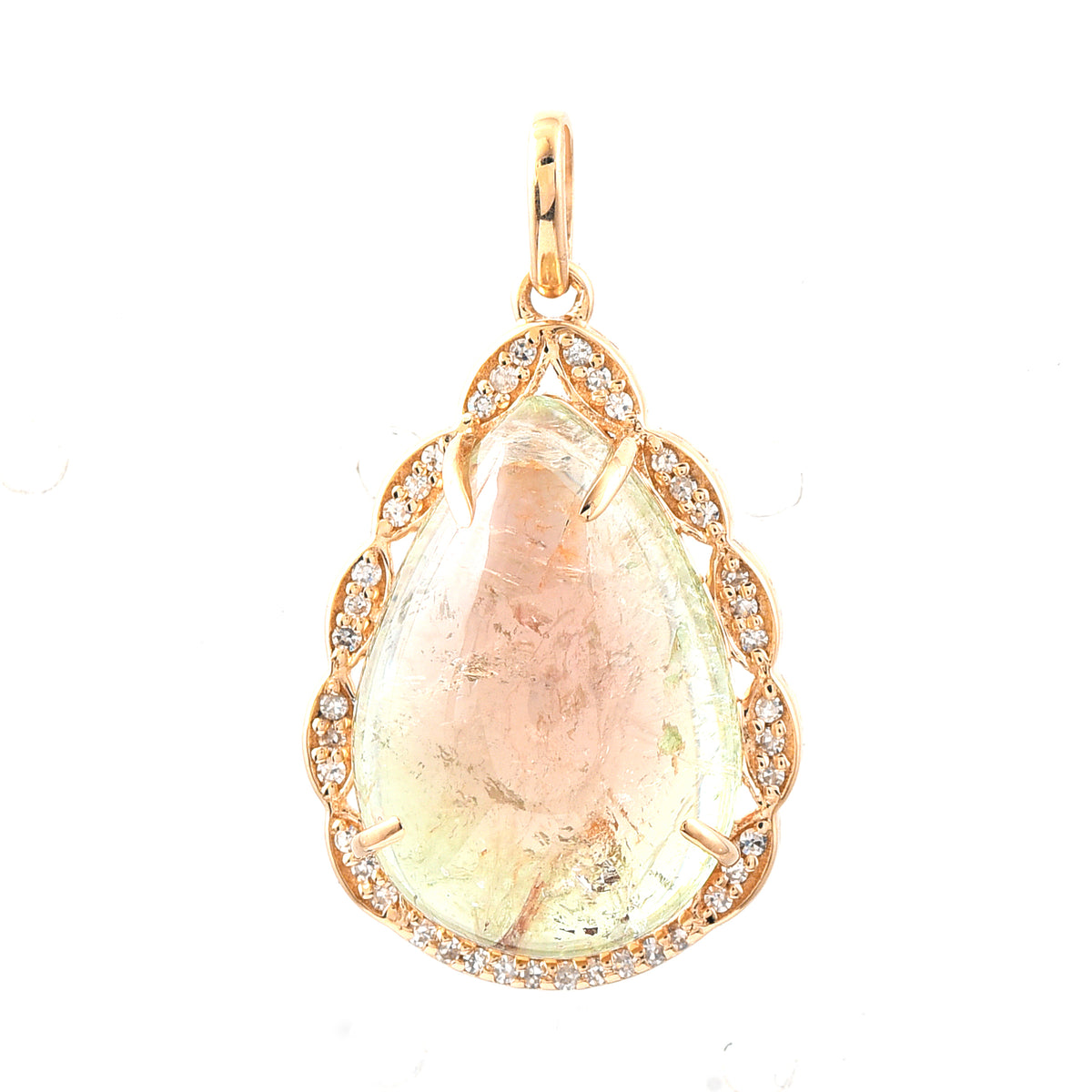 12.65 Ct Pear Cabochon Cut Natural Tourmaline 14K Gold Pendant