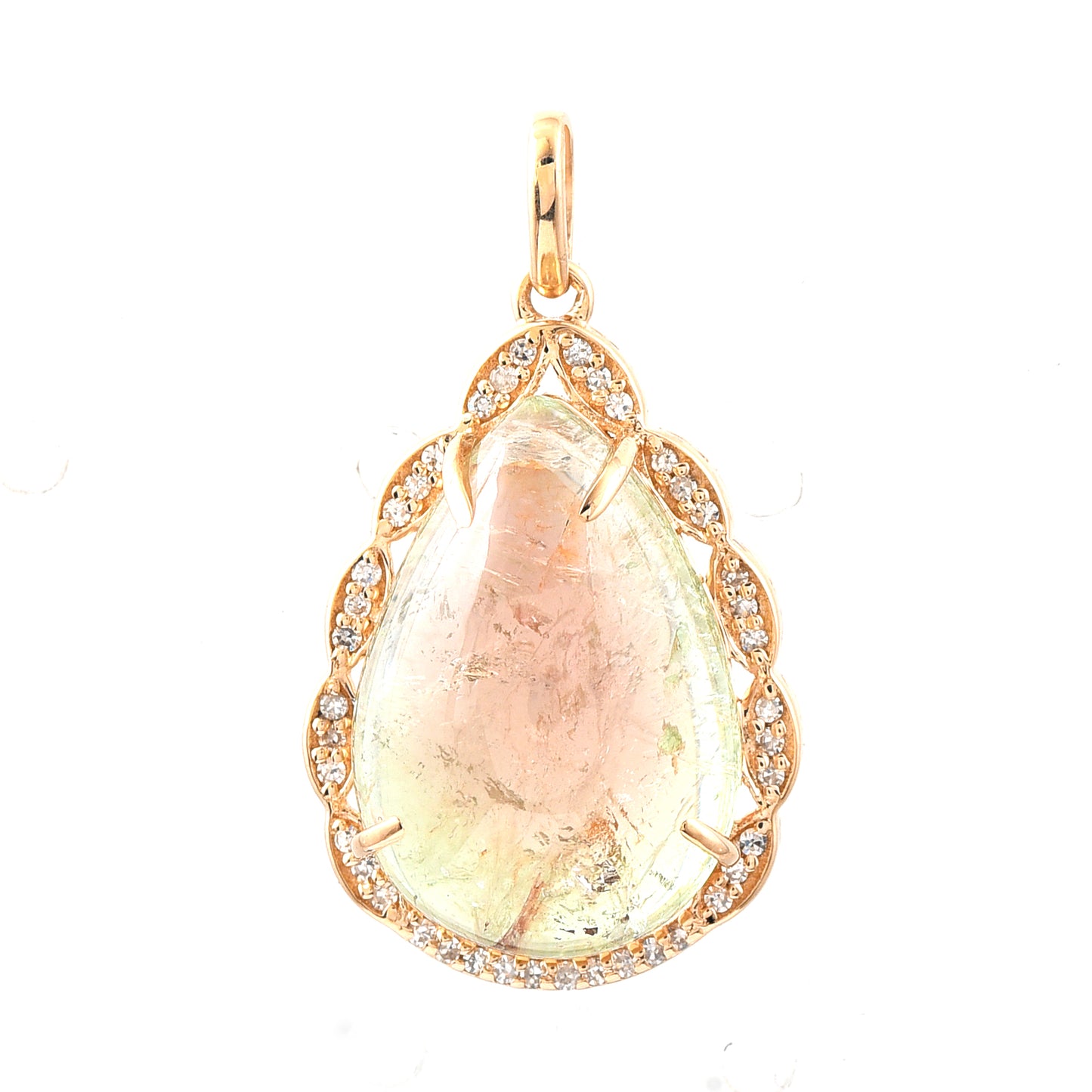 12.65 Ct Pear Cabochon Cut Natural Tourmaline 14K Gold Pendant
