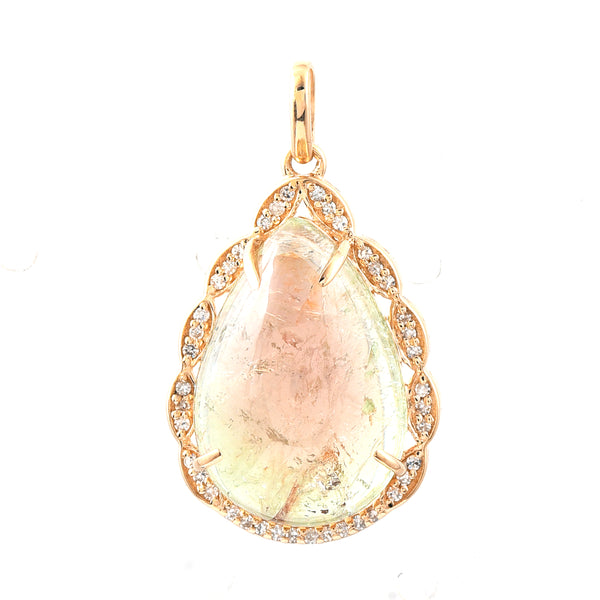12.65 Ct Pear Cabochon Cut Natural Tourmaline 14K Gold Pendant