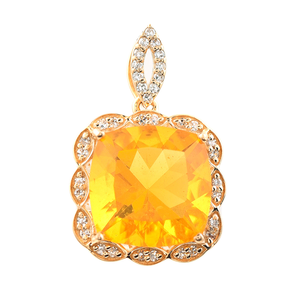2.69 Ct Cushion Mixed Cut Natural Fire Opal 14K Gold Pendant