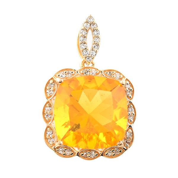 2.69 Ct Cushion Mixed Cut Natural Fire Opal 14K Gold Pendant