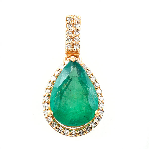 1.72 Ct Pear Mixed Cut Natural Emerald 14K Gold Pendant