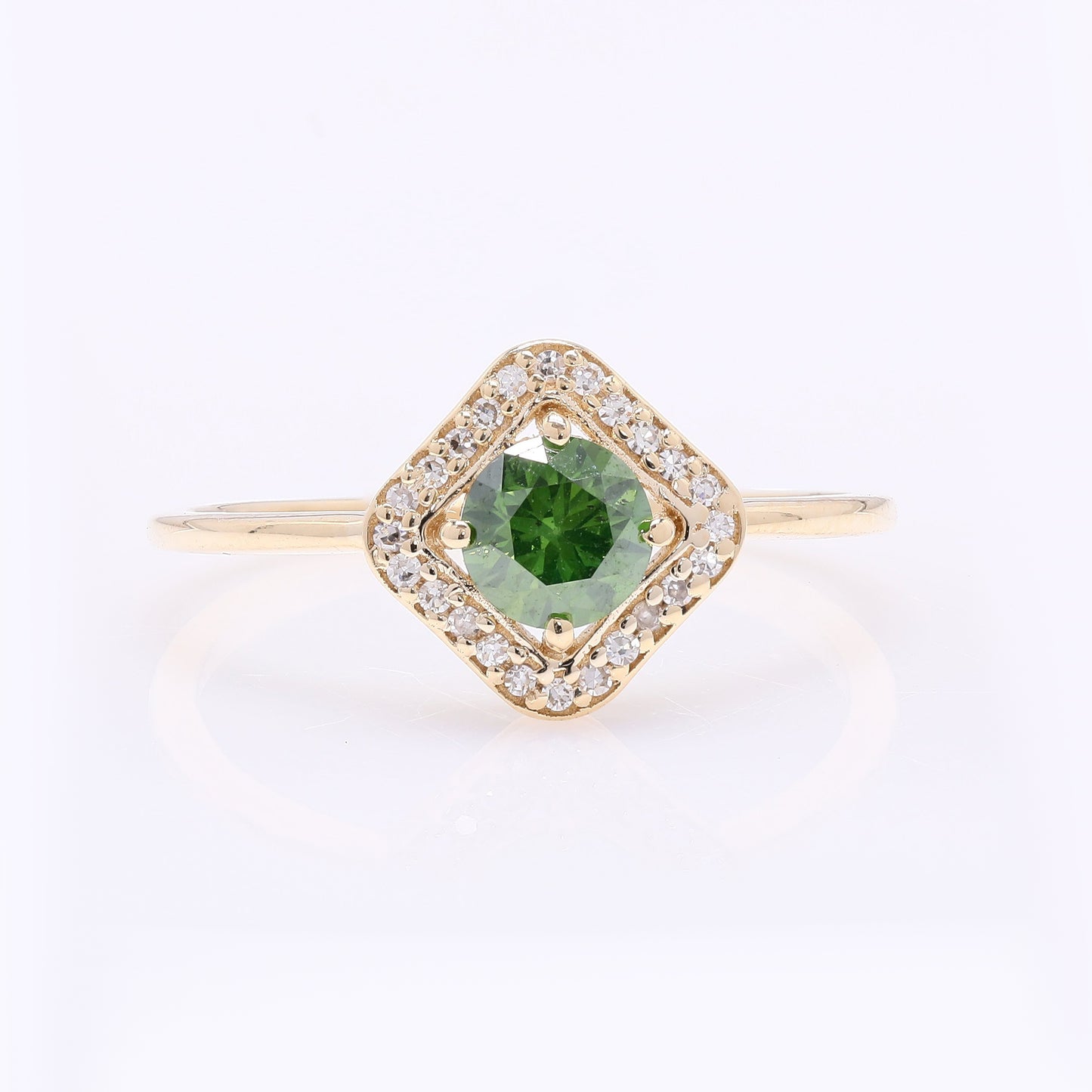 0.59 Ct Round Green Diamond 14K Gold Ring